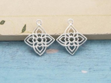 925 Sterling Silver Heart Petals Flower Charms 15mm.,