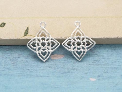 2 of 925 Sterling Silver Heart Petals Flower Charms 15mm., Polish Finished