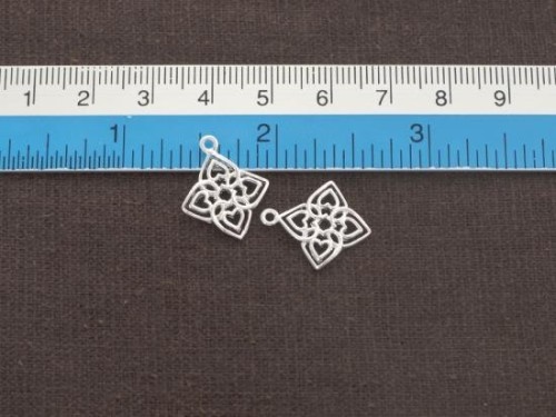 2 of 925 Sterling Silver Heart Petals Flower Charms 15mm., Polish Finished