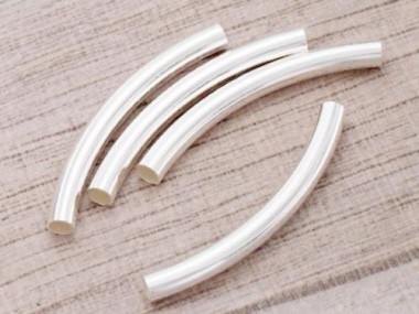 925 Sterling Silver Curved Tube Beads 3x30 mm.