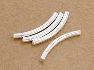 925 Sterling Silver Curved Tube Beads 3x30 mm.