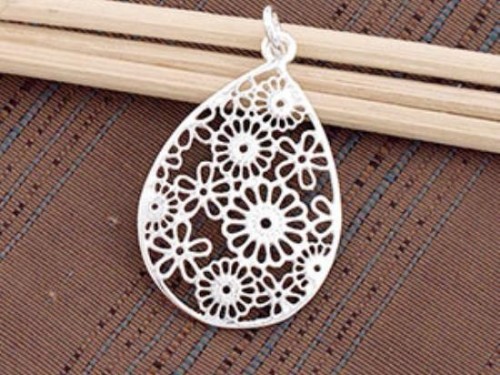 1 of 925 Sterling Silver Filigree Flower Drop Pendant 19x25 mm. Polish Finished