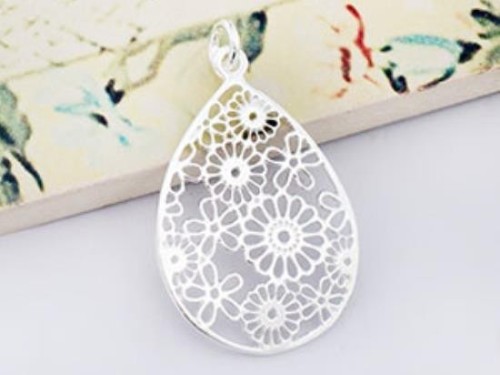 1 of 925 Sterling Silver Filigree Flower Drop Pendant 19x25 mm. Polish Finished