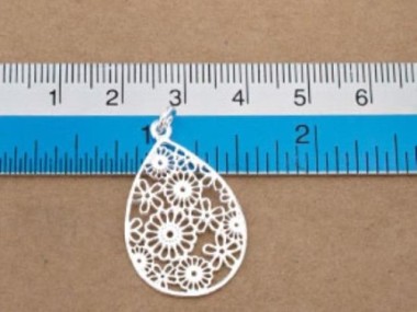 925 Sterling Silver Filigree Flower Drop Pendant 19x25 mm.