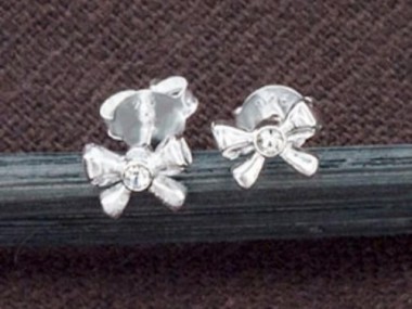 925 Sterling Silver Tiny Bow Stud Earrings 4.5x6.5mm.,