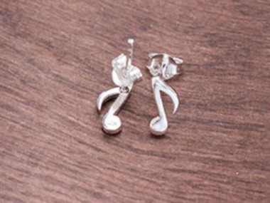 925 Sterling Silver Music Note Stud Earrings 4x9mm.,