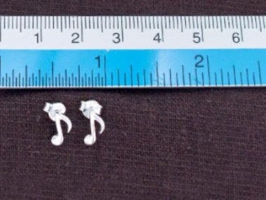 925 Sterling Silver Music Note Stud Earrings 4x9mm.,