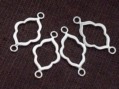 4 of 925 Sterling Silver Moroccan Style Drop Links, Connectors 12x16 mm. Polish Finished