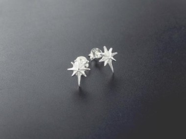 925 Sterling Silver Star Stud Earrings 8.5x11mm.