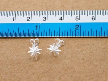 925 Sterling Silver Star Stud Earrings 8.5x11mm.