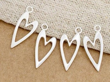 925 Sterling Silver Heart Charms 9x18mm.