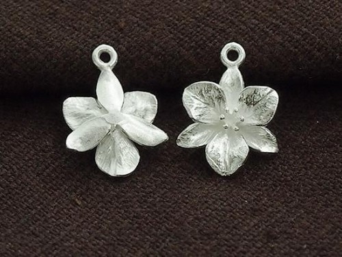 2 of 925 Sterling Silver Flower Charms 12mm. Matte Finish.