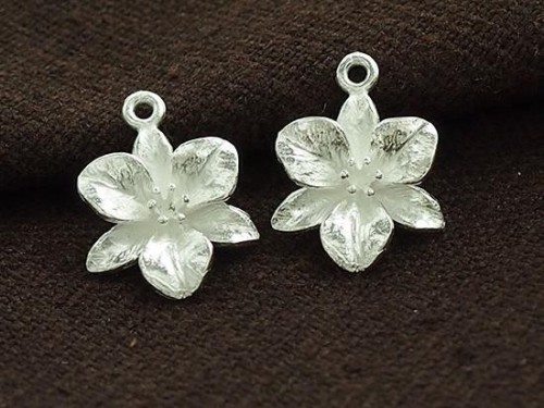 2 of 925 Sterling Silver Flower Charms 12mm. Matte Finish.