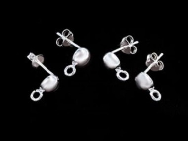 925 Sterling Silver Post Stud Earrings Findings, 6mm Half Ball with Opened Loop