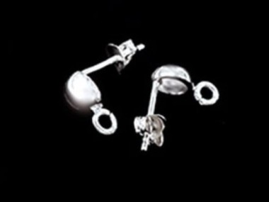 925 Sterling Silver Post Stud Earrings Findings, 6mm Half Ball with Opened Loop