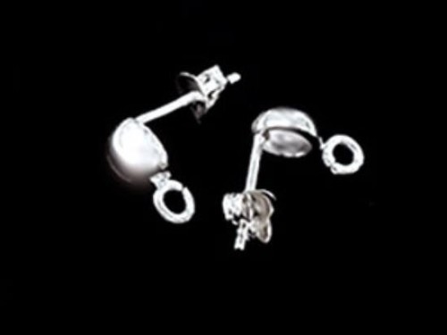 2 pairs of 925 Sterling Silver Post Stud Earrings Findings, 6mm Half Ball with Opened Loop