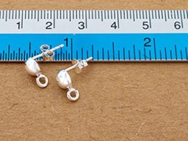 925 Sterling Silver Post Stud Earrings Findings, 6mm Half Ball with Opened Loop