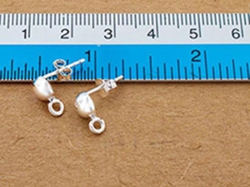 2 pairs of 925 Sterling Silver Post Stud Earrings Findings, 6mm Half Ball with Opened Loop