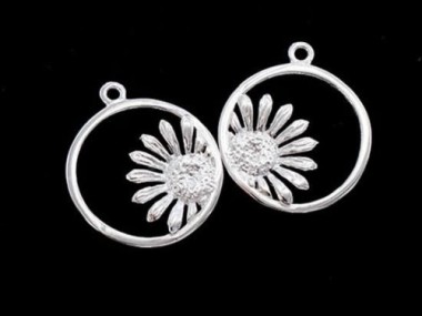 2 of 925 Sterling Silver Sun Flower Charms 17mm. Polish Finished.