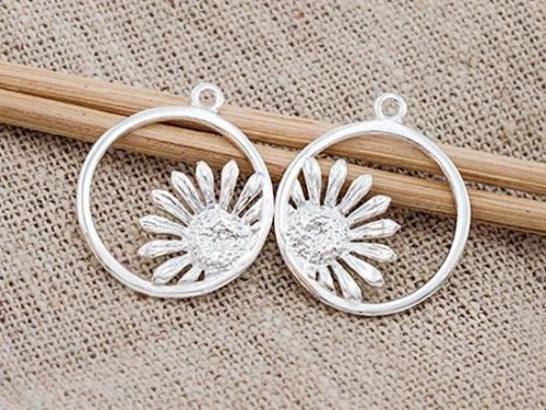 2 of 925 Sterling Silver Sun Flower Charms 17mm. Polish Finished.