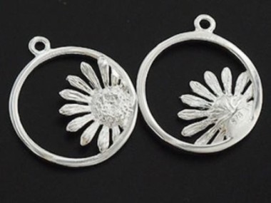 925 Sterling Silver Sun Flower Charms 17mm.