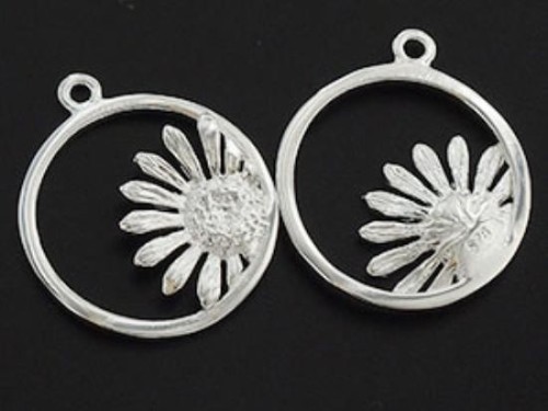 2 of 925 Sterling Silver Sun Flower Charms 17mm. Polish Finished.