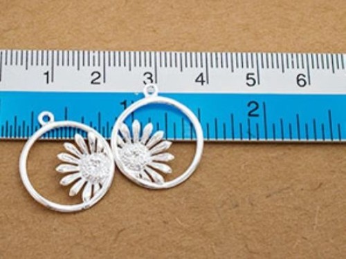 2 of 925 Sterling Silver Sun Flower Charms 17mm. Polish Finished.