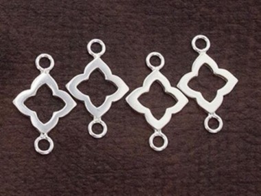 925 Sterling Silver Moroccan Style Flower Links, Connectors 11 mm.