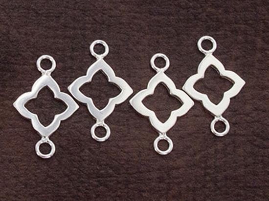 4 of 925 Sterling Silver Moroccan Style Flower Links, Connectors 11 mm. Polish Finished