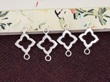 925 Sterling Silver Moroccan Style Flower Links, Connectors 11 mm.