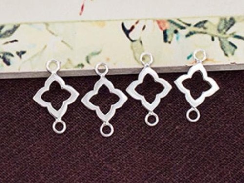 4 of 925 Sterling Silver Moroccan Style Flower Links, Connectors 11 mm. Polish Finished