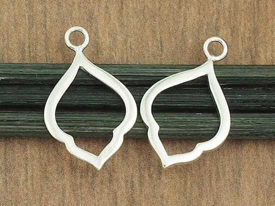 4 of 925 Sterling Silver Moroccan Style Drop Pendants 15x20 mm. Polish Finished