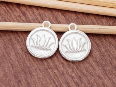 925 Sterling Silver Lotus Print Charms 10.7mm.