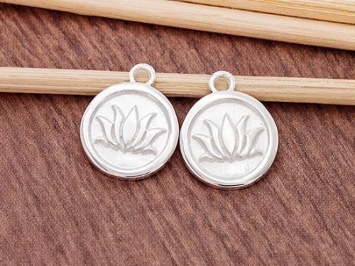 2 of 925 Sterling Silver Lotus Print Charms 10.7mm.