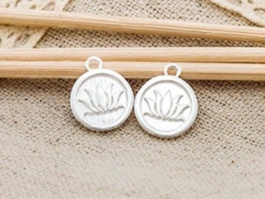 925 Sterling Silver Lotus Print Charms 10.7mm.