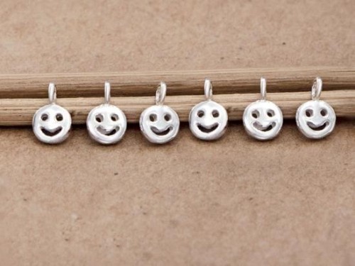 6 of 925 Sterling Silver Little Smiley Charms 4 mm