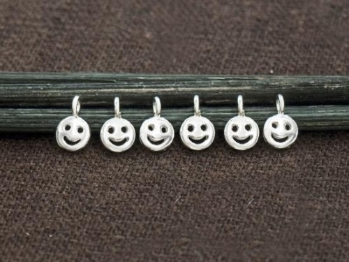 6 of 925 Sterling Silver Little Smiley Charms 4 mm