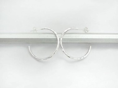 925 Sterling Silver Hammered Hoop Earrings 2x30 mm.