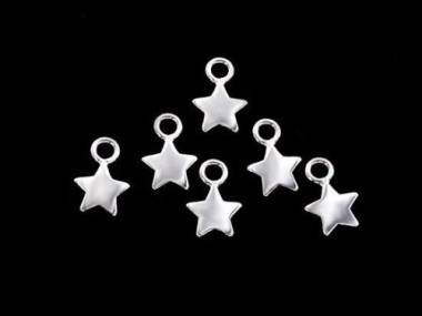 6 of 925 Sterling Silver Star Charms 6mm., Tiny Charms