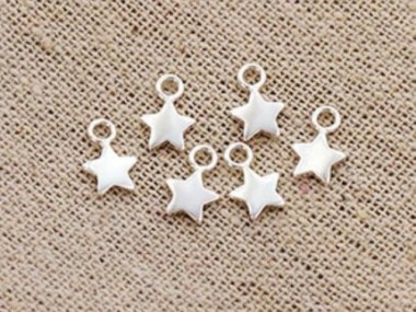 925 Sterling Silver Star Charms 6mm.,