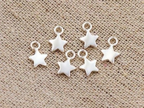 6 of 925 Sterling Silver Star Charms 6mm., Tiny Charms