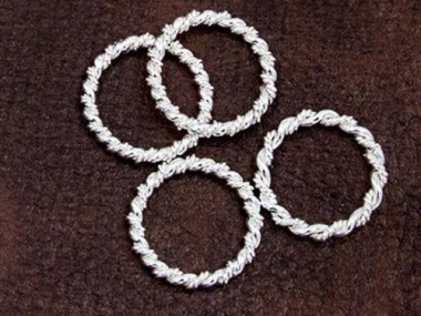 4 of 925 Sterling Silver Twisted Circle Links, Connectors 15 mm.