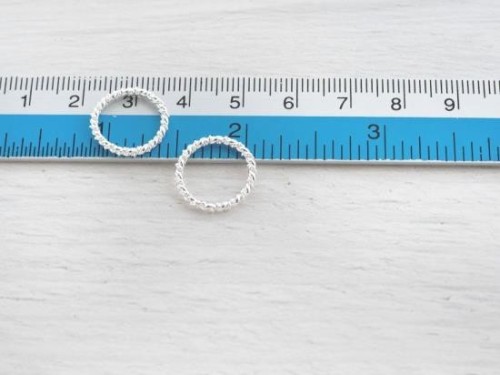 4 of 925 Sterling Silver Twisted Circle Links, Connectors 15 mm.