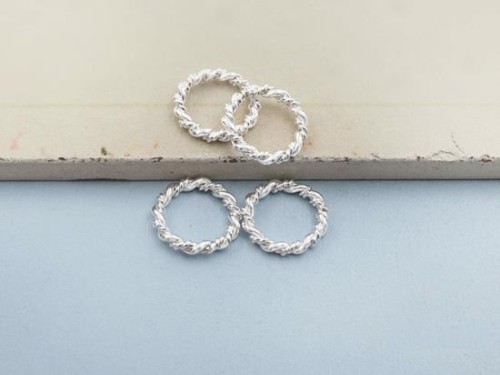 4 of 925 Sterling Silver Twisted Circle Links, Connectors 12 mm.