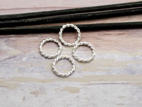 4 of 925 Sterling Silver Twisted Circle Links, Connectors 12 mm.