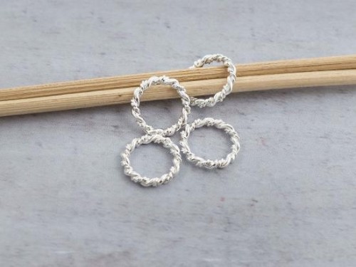 4 of 925 Sterling Silver Twisted Circle Links, Connectors 12 mm.