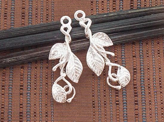 2 of 925 Sterling Silver Leaf Branch Charms 9x21 mm.