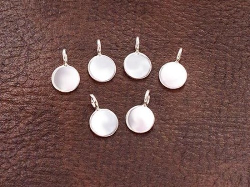 6 of 925 Sterling Silver Round Disc Tag Charms 6mm. Polish Finished