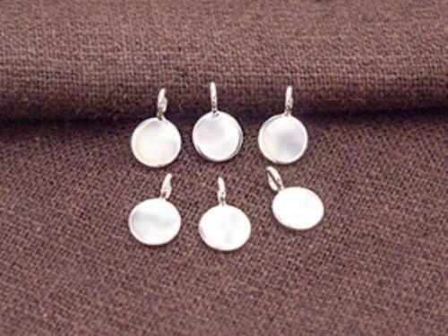 6 of 925 Sterling Silver Round Disc Tag Charms 6mm. Polish Finished