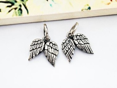 925 Sterling Silver Oxidized Angel Wing Charms 9x10mm.